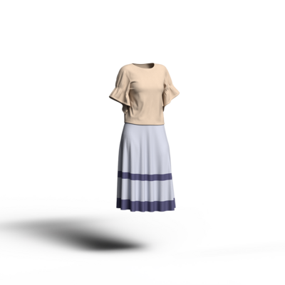 パープルのシンプルなトーンオントーン配色スカートとベージュのカラーコーディネート