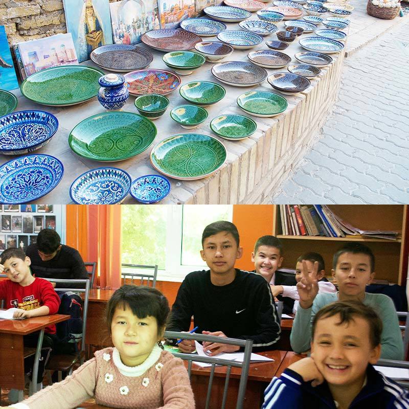 ウズベキスタンのリシタンより、手作業の陶器と日本人学校（専門店：kinuya select様）